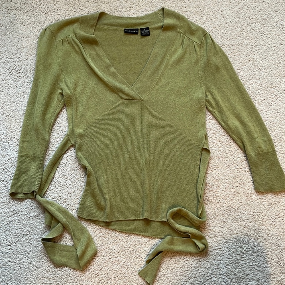 Field Manor Green Tie-Back Sweater